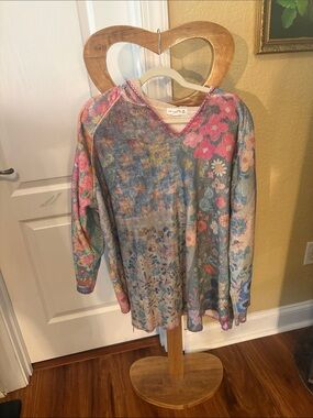 NATURAL LIFE Pink Multicolor Floral Hoodie Pullover